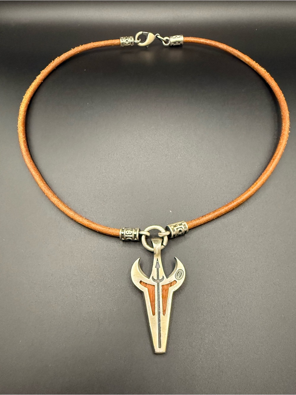 Bico Australia Men's Tan Leather Necklace with Pewter and Rosewood Pendant